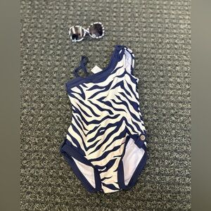 Janie and Jack Zebra Print One-Piece Swimsuit | Navy & White | 12–18 Months